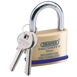 Solid Brass Padlock And 2 Keys With Mushroom Pin Tumblers Hardened Steel Shackle And Bumper, 50mm