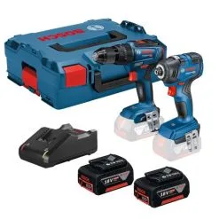 Bosch GSB 18 V-55 Combi & GDR 18 V-200 Impact Driver Twin Kit Inc 2x 4.0Ah Batts