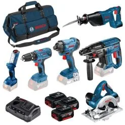 Bosch 18v 6 Piece Light Series Cordless Tool Kit Inc 3x 4.0Ah Batts 0615990K9C