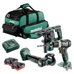 Metabo 3.1.1 18v Drill Driver, Rotary Hammer & Angle Grinder Combo Kit Inc 2x 4.0Ah Batts
