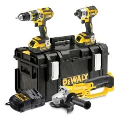 Dewalt DCK382M2 18v XR Brushless Impact Driver, Combi Drill & Angle Grinder Triple Pack With 2x 4Ah Batteries