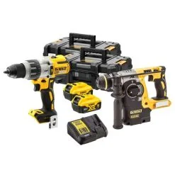 DeWalt DCK229P2T-GB 18v XR Combi Hammer Drill & SDS+ Plus Rotary Hammer Drill Twin Kit Inc 2x 5.0Ah Batts