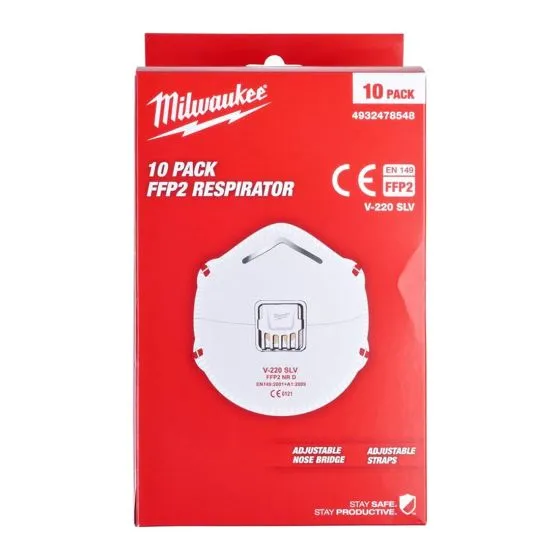 Milwaukee 4932478548 FFP2 Disposable Respirator Mask With Valve X10 Pcs 4 Milwaukee 4932478548 FFP2 Disposable Respirator Mask With Valve X10 Pcs - Image 4