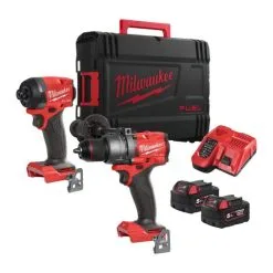 Milwaukee M18 FPP2A3-502X 18v Combi Drill & 1/4" Hex Impact Driver Powerpack Kit Inc 2x 5.0Ah Batts